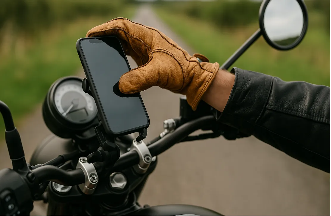 Smartphone bevestigen aan telefoonhouder motor