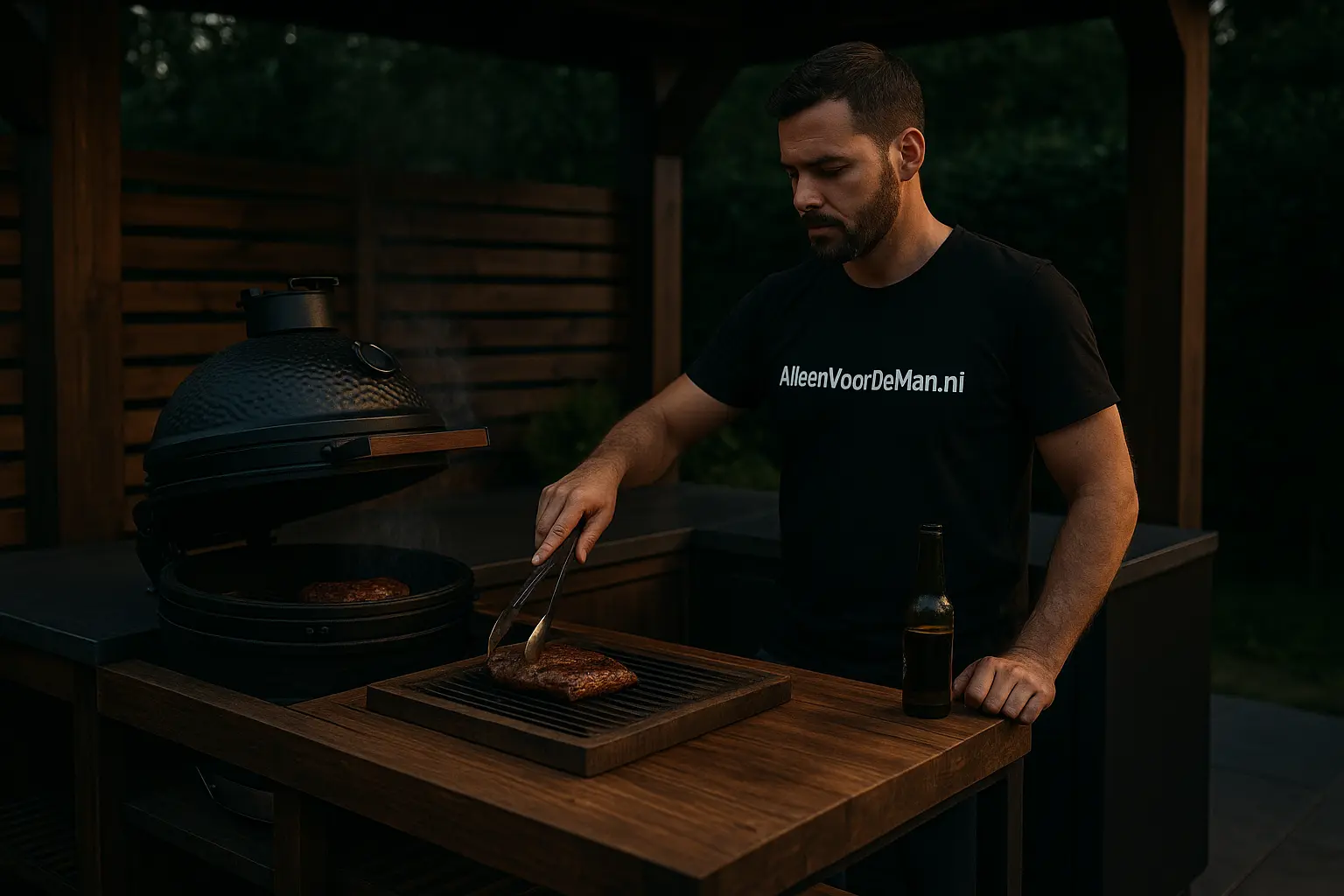 Man met buitenkeuken