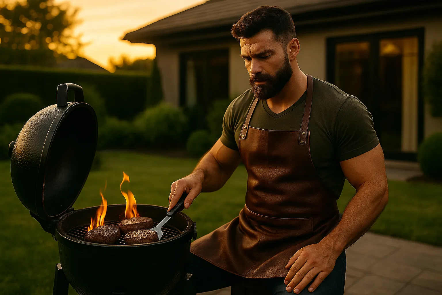 Man bij beste kamado bbq