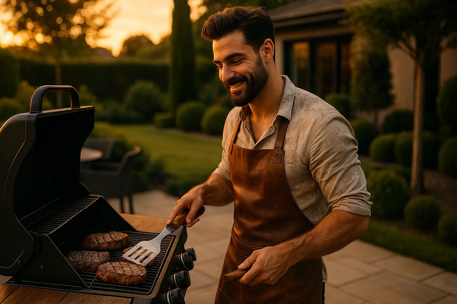 Man bij elektrische bbq