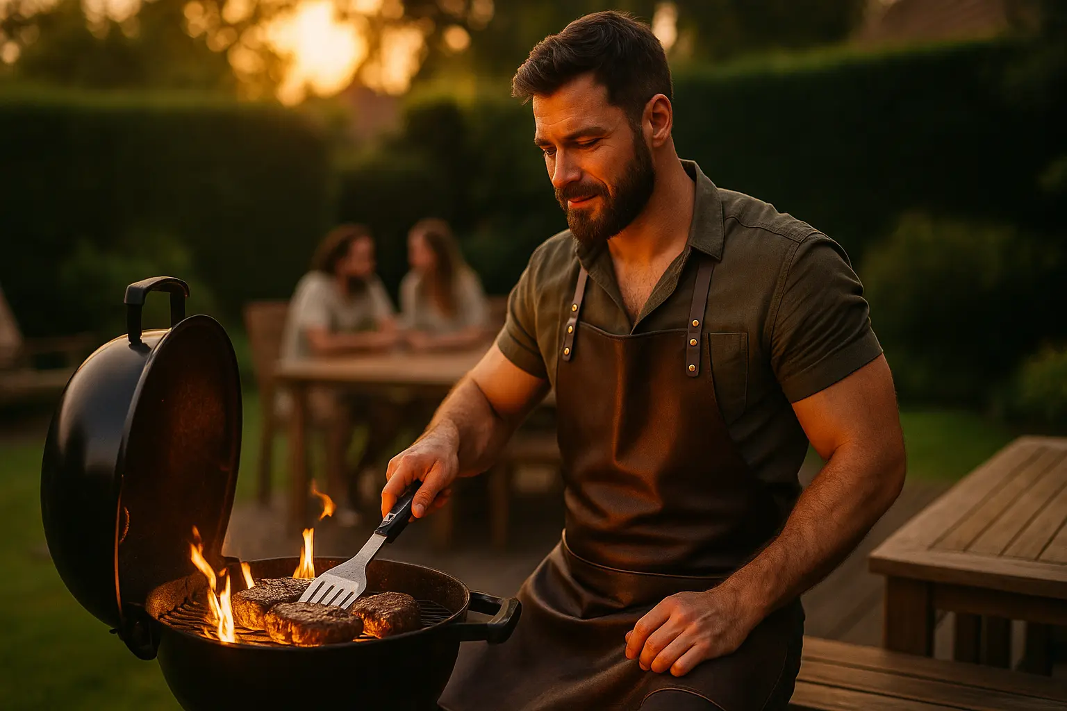 Man bij houtskool bbq