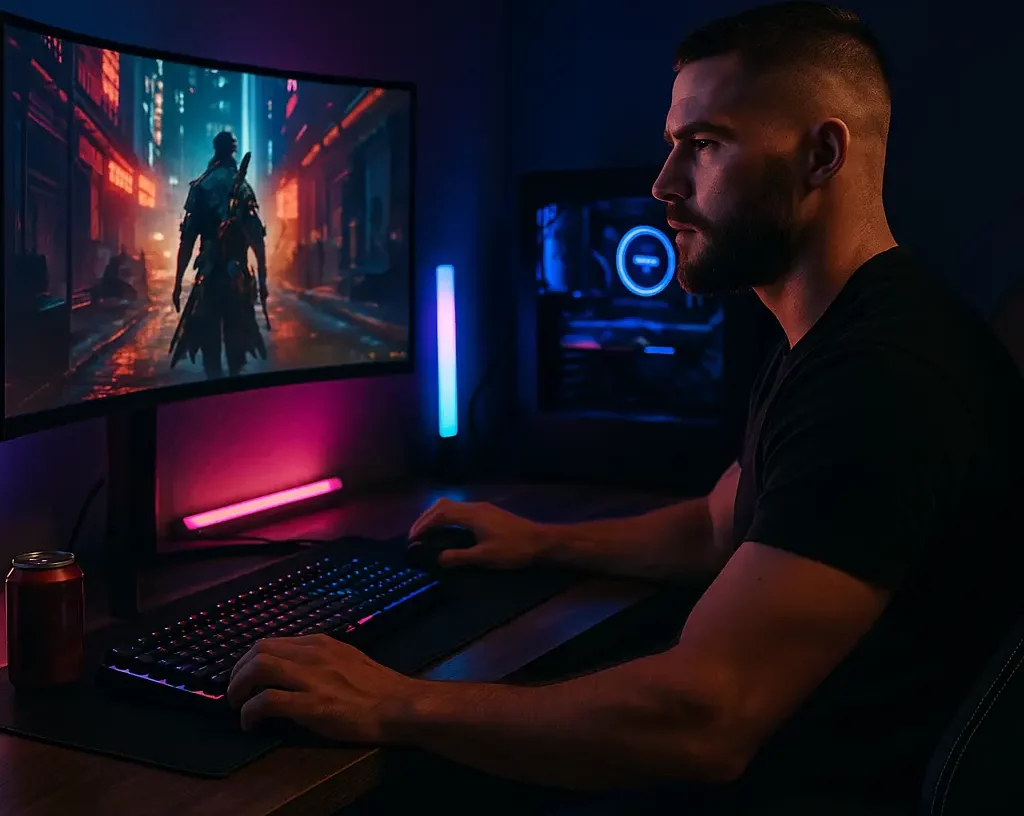 Man met beste gaming setup