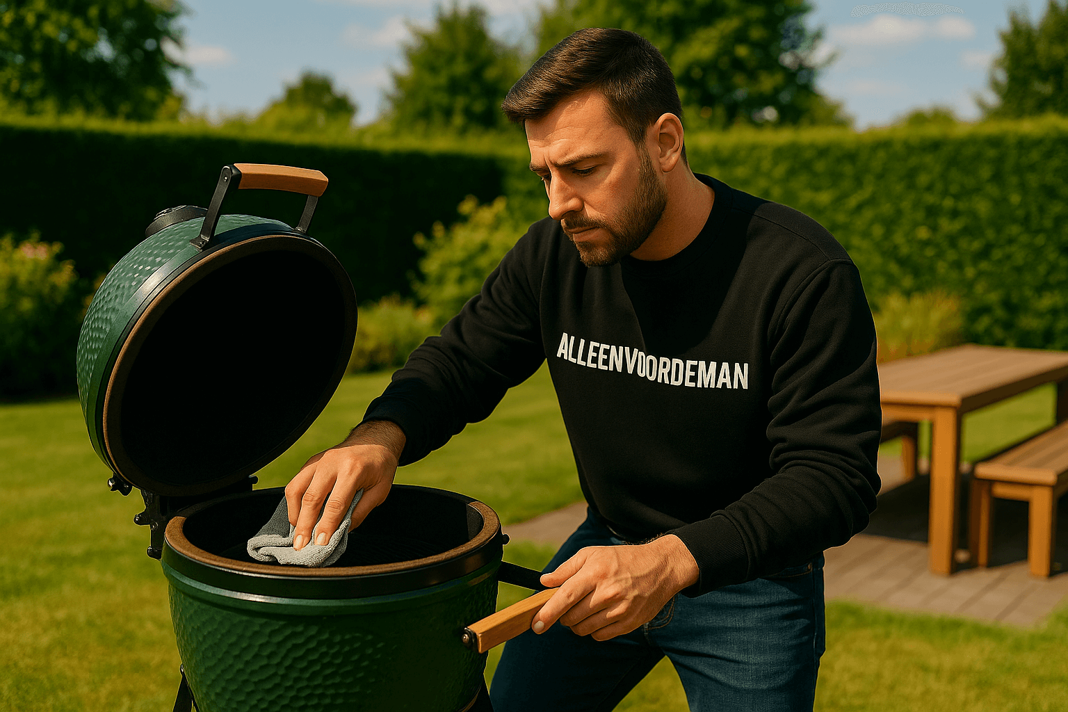 man maakt kamado schoon