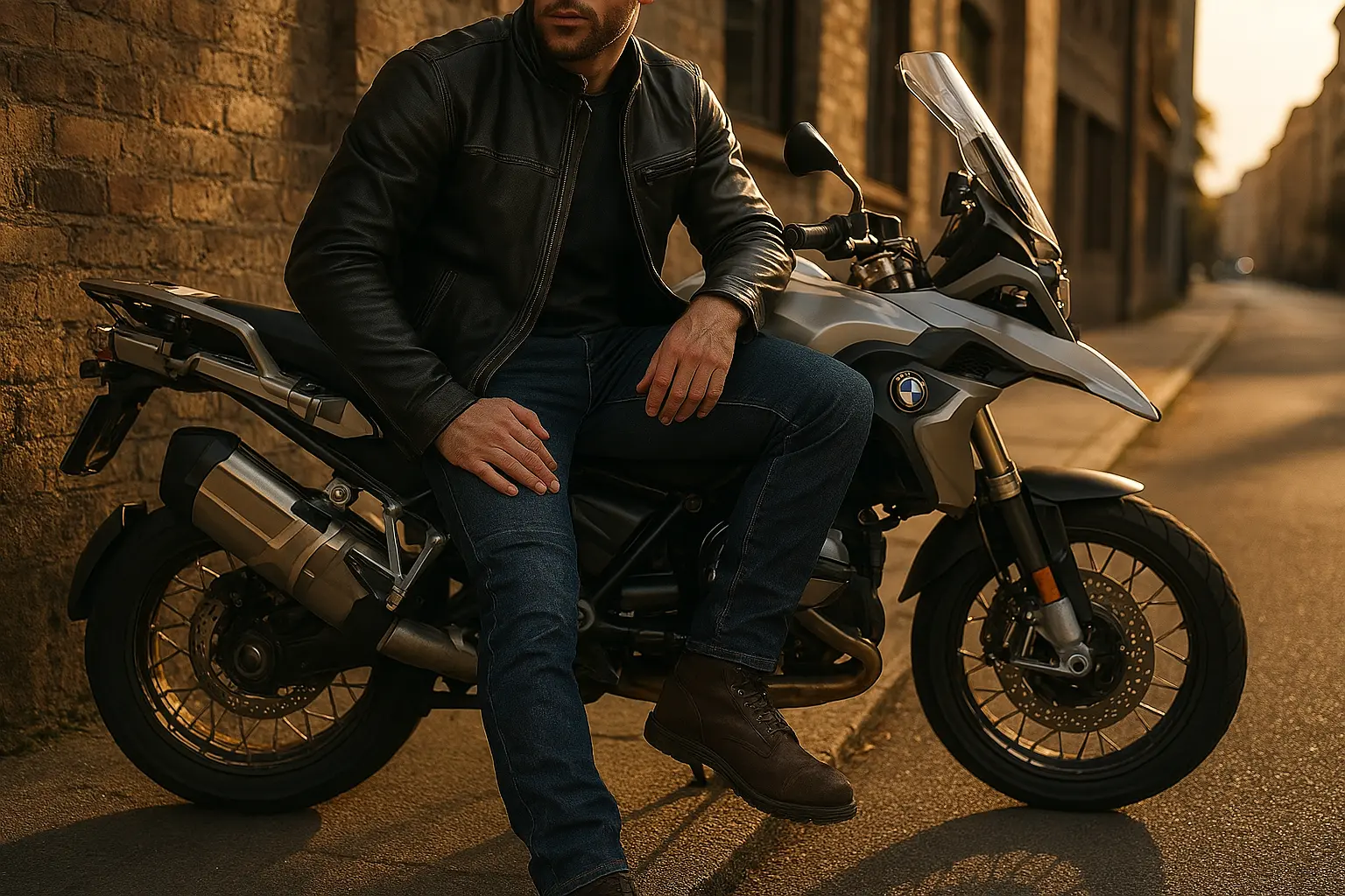 Casual motorrijder in motorjeans