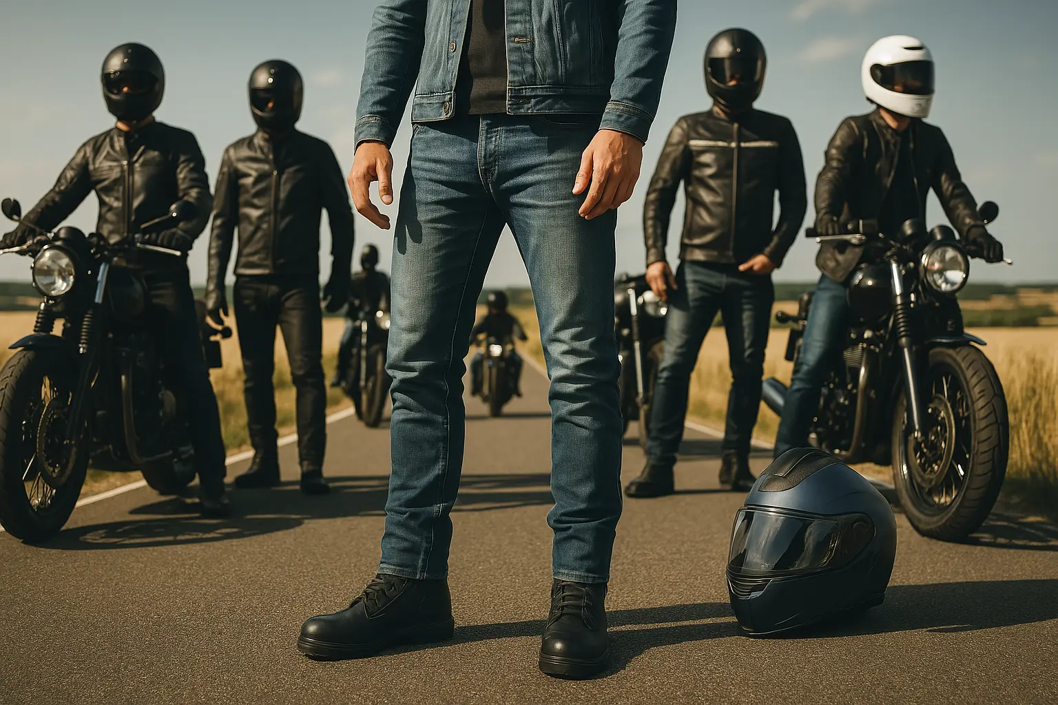 Mannen met verschillende motorjeans