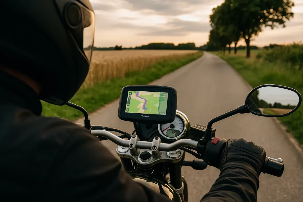 Motornavigatie tijdens zonsondergang