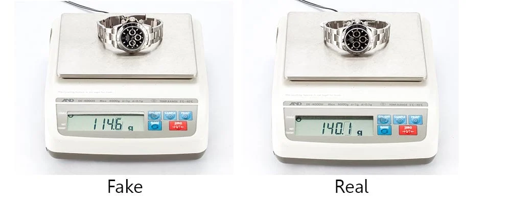 Gewicht van echte vs neppe rolex